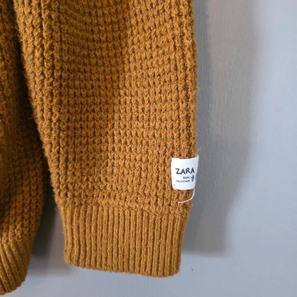 Zara Girls Mustard Yellow Sweater Size 9 Waffle Knit Crewneck Long Sleeve